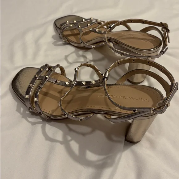WHBM Cindy Metallic Leather Strappy Studded Block Heel Sandals - Picture 5 of 9